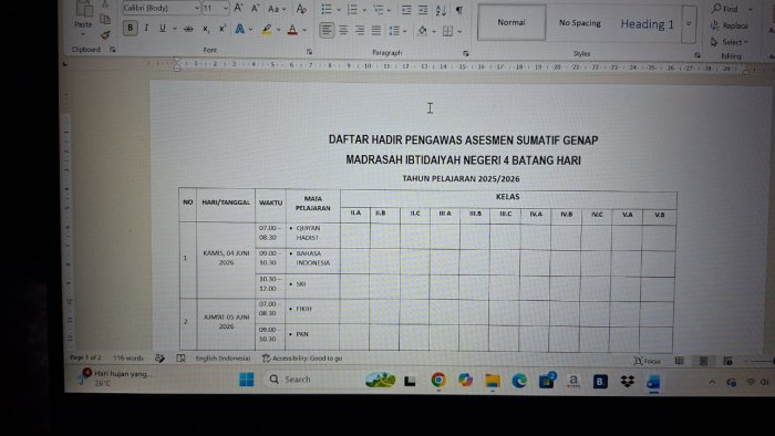 Staf TU MIN 4 Batang Hari Buat Daftar Hadir Pengawas Ujian Asesmen Sumatif Genap Staf TU MIN 4 Batang Hari Buat Daftar Hadir Pengawas Ujian Asesmen Sumatif Genap