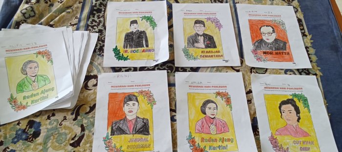 Siswa Kelas I B MIN 4 Batang Hari Antusias Mewarnai Gambar Pahlawan