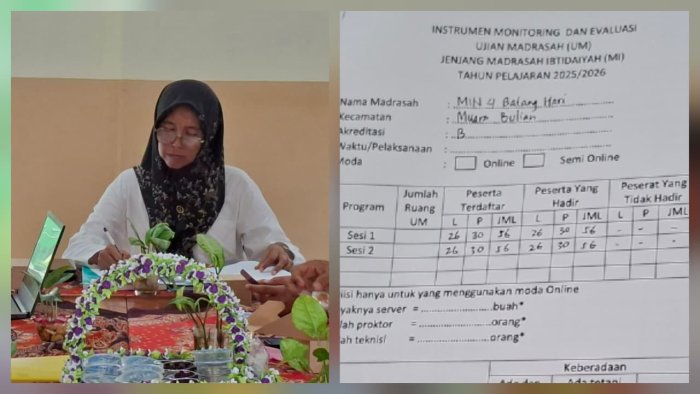 Qurata Aini, S.Pd.I. Laksanakan Pengisian Instrumen Evaluasi Ujian Madrasah