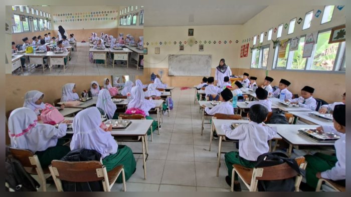 Hari Pertama Program MBG, Siswa Kelas I B Nikmati Makan Bergizi Didampingi Wali Kelas